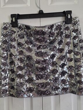 Express Silver  Sequin Mini Skirt